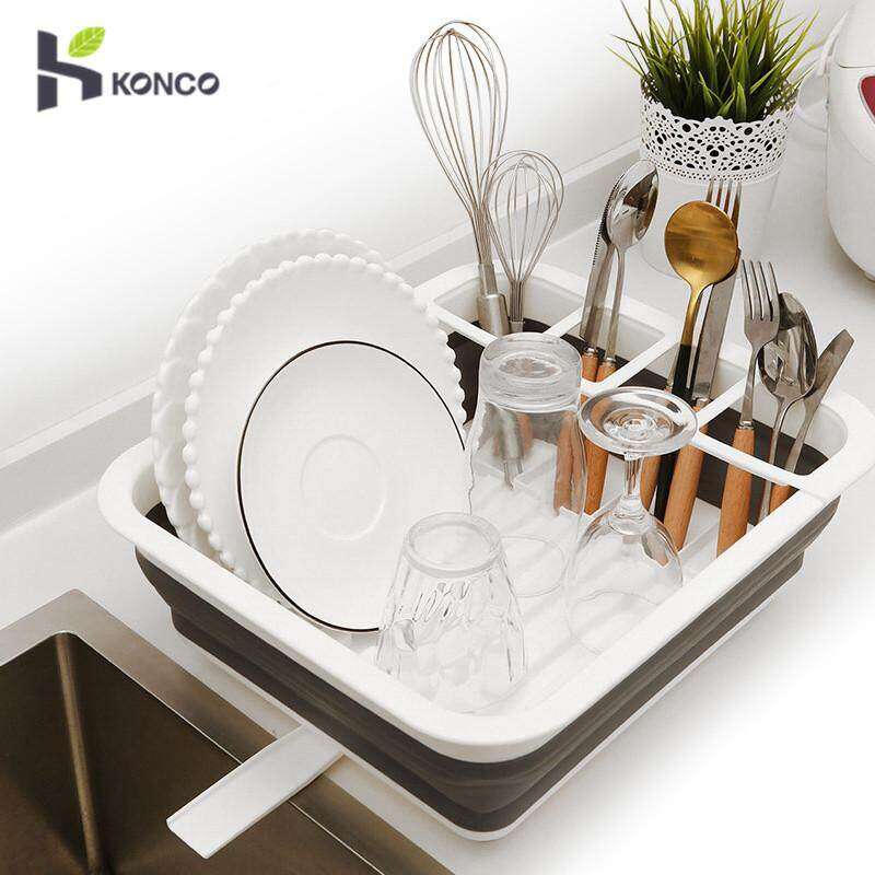 KONCO Silicone Folding Storage Rack Kitchen Tableware Dinnerware Organizer