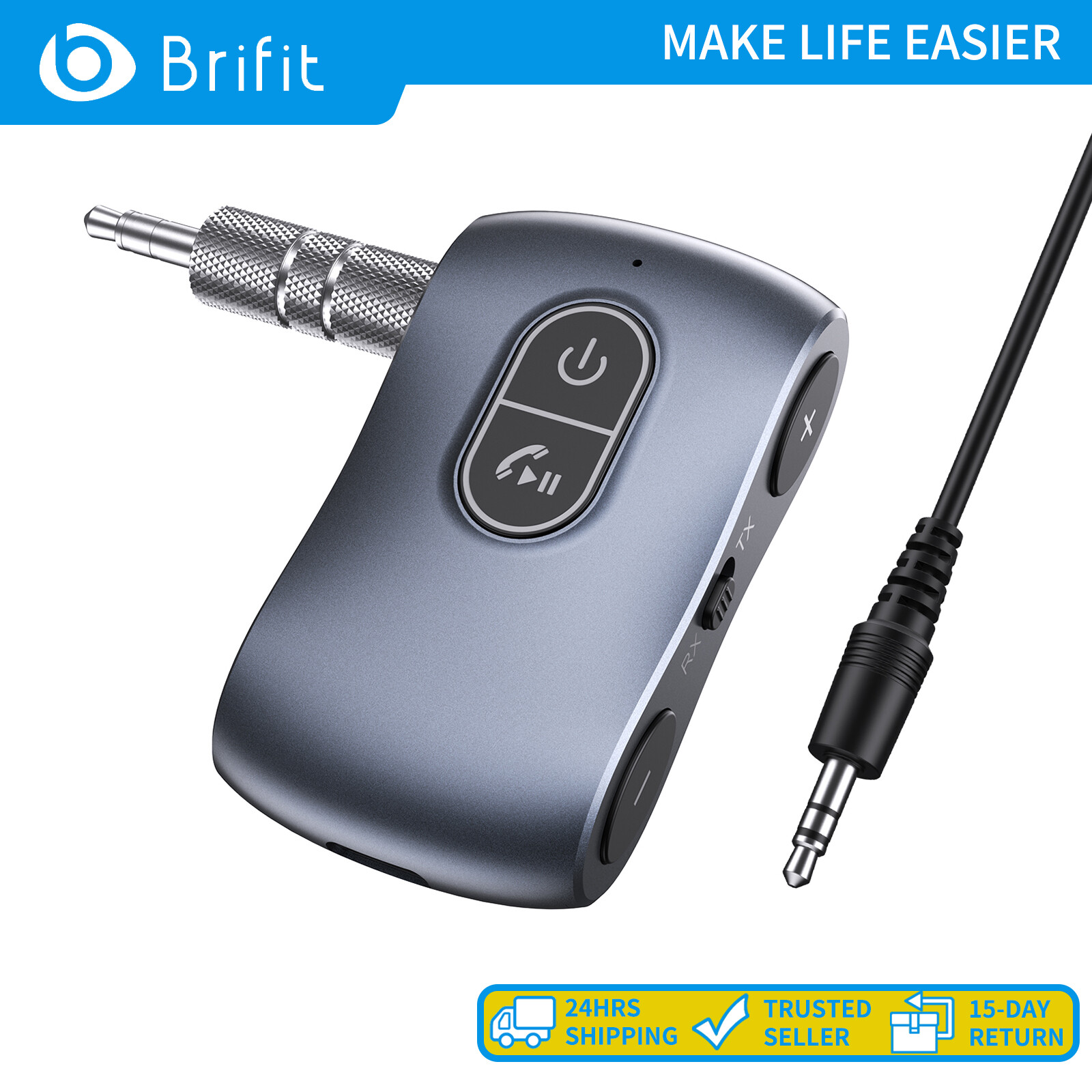 Brifit 2 in 1 Wireless Bluetooth 5.3 Adapter Audio Receiver Transmitter 3.5mm AUX Jack Volume Adjustment For Car, Speaker, Stereo System and Headphones ราคา 235 บาท*ส่งฟรี