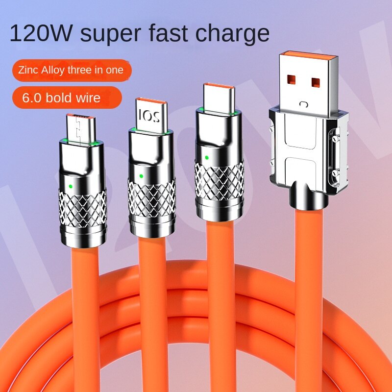 Ruyyen bộ sạc nhanh 3in 1 sạc điện thoại di động 120w di động nhanh cáp sạc điện thoại pd cho android type-c sạc iphone