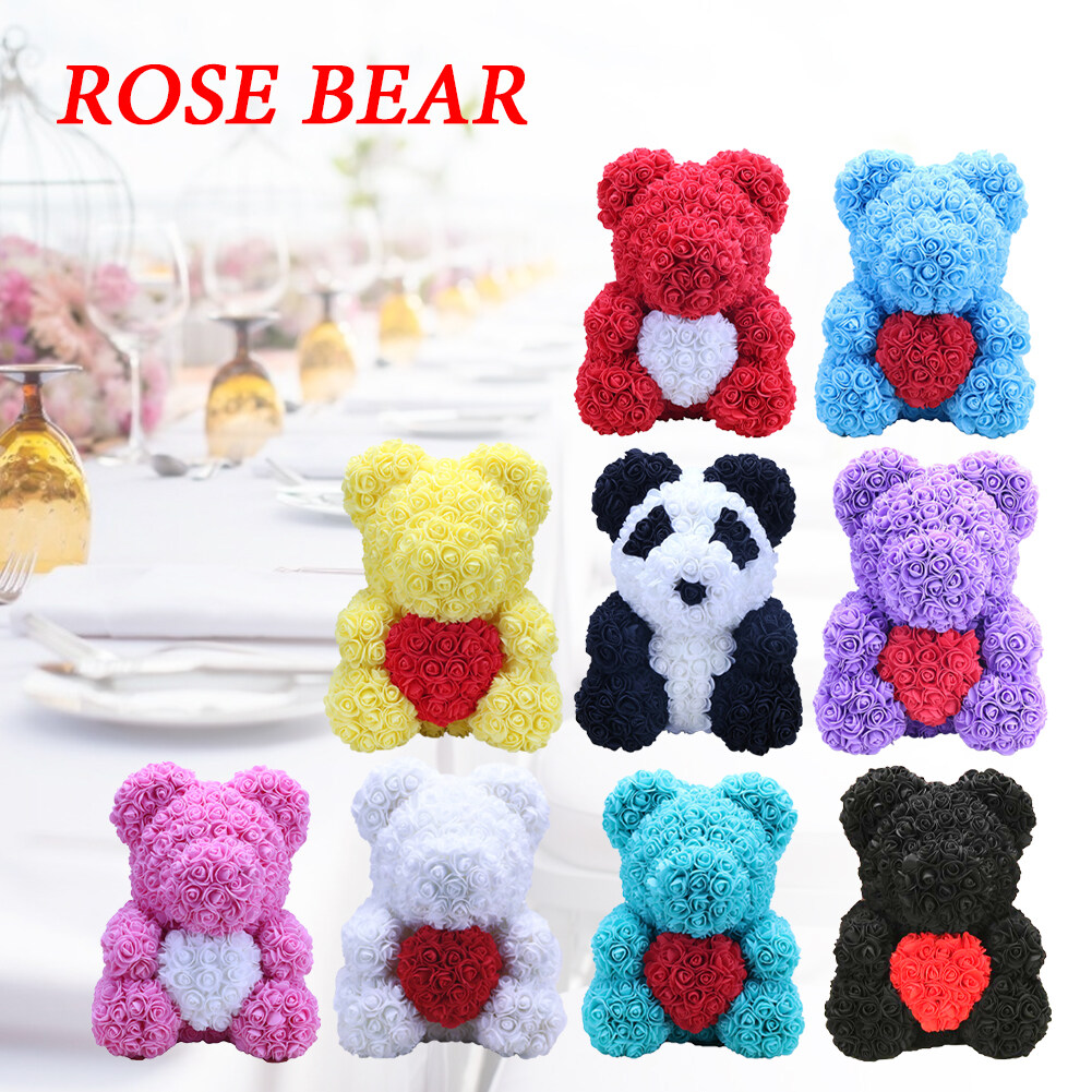rose covered teddy bear