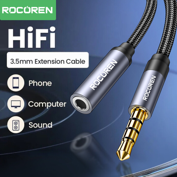 Rocoren AUX Cable 3.5mm Jack Male to Female Audio Extension Speaker Cable Converter For Phone Headphones Laptops Tablets adapter ราคา 55 บาท*ส่งฟรี