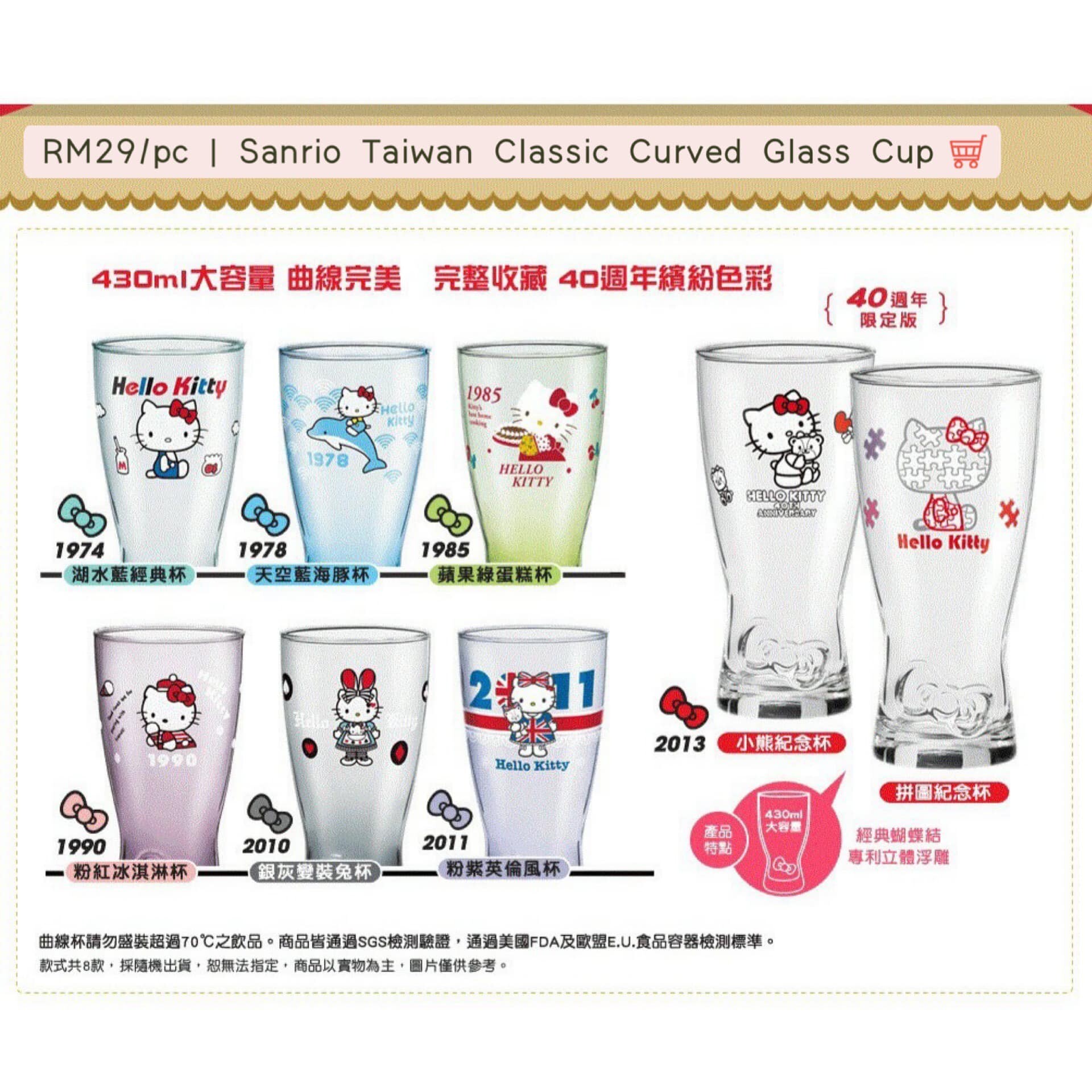 Sanrio Hello Kitty Taiwan Hayashi Limited 355ml Cheers Glass Cup Type B