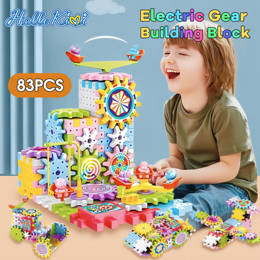 HelloKimi Electric Building Block Gear Toy Set DIY Plastic Brick Toys