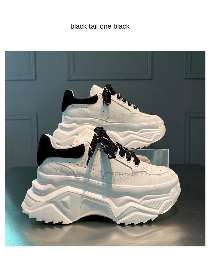 Height increasing European style 2021 Autumn New Platform platform all-match small tail dad shoes women's soft leather casual white shoes fashion