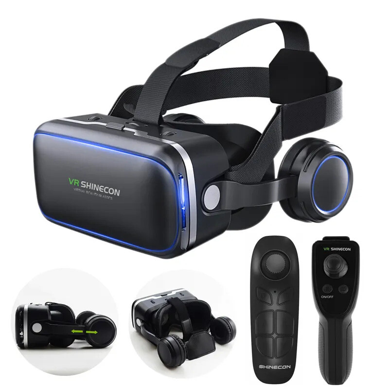 Shinecon 6.0 thực tế ảo điện thoại thông minh 3D kính tai nghe VR Stereo Mũ bảo hiểm tai nghe VR với điều khiển từ xa cho IOS Android