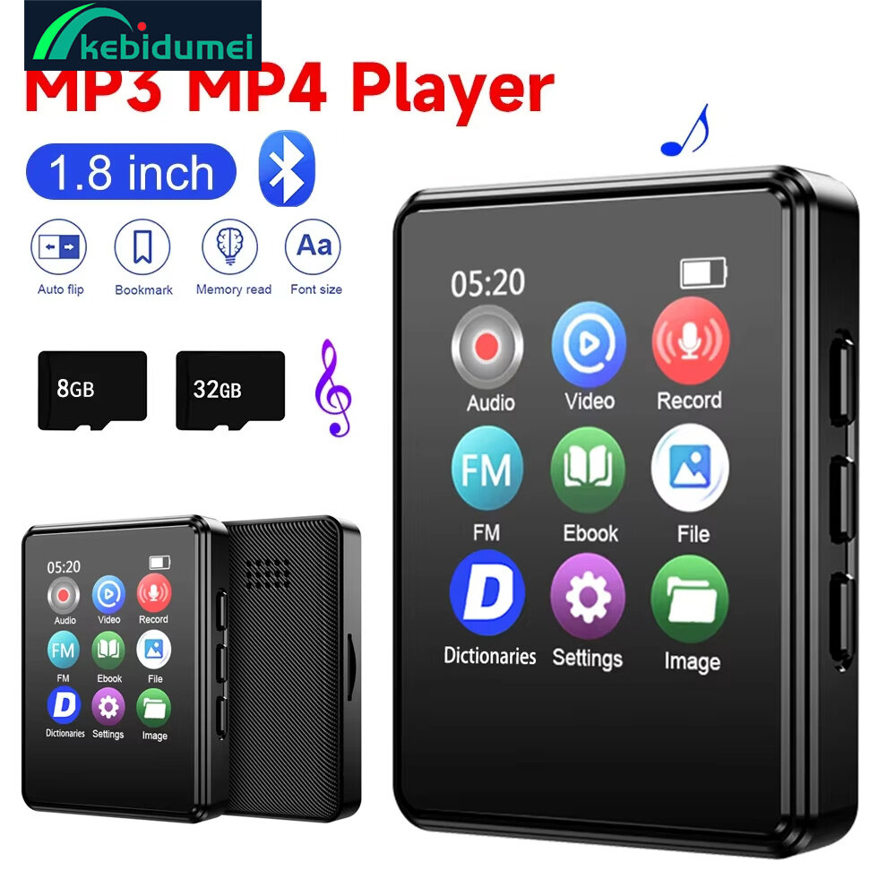  Máy nghe nhạc MP3 kebigumei MP4 Máy nghe nhạc cầm tay HIFI 1.8inch Màn hình phát cảm ứng Bluetooth 5.0 âm thanh độ trung thực cao cho sách điện tử FM Radio ghi âm phát video 