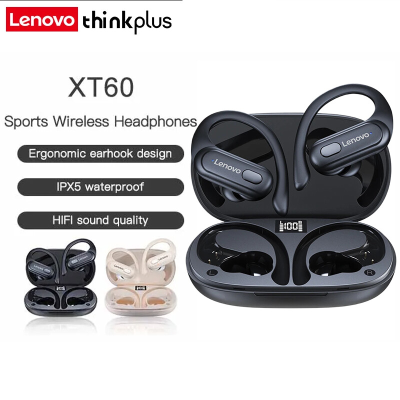 Lenovo Tw60 2023 Tai nghe nhét tai không dây Tai nghe bluetooth gốc với Mic âm thanh nổi kép giảm tiếng ồn nhạc thể thao điện tử