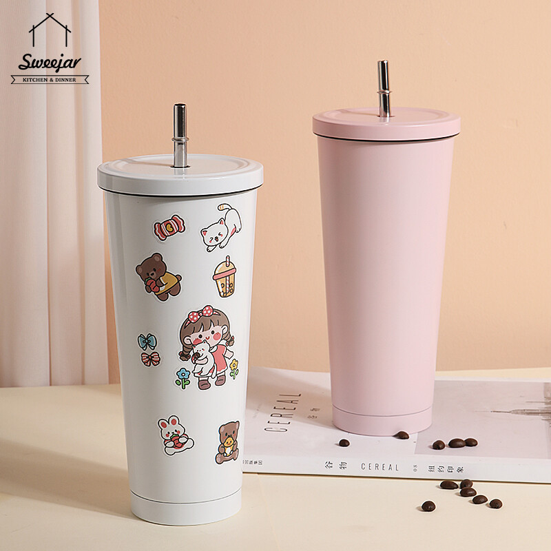 Gambar SWEEJAR 304 Thermos Mug with Straw 750ML Large Capacity Coffee Cup for Juice Milk