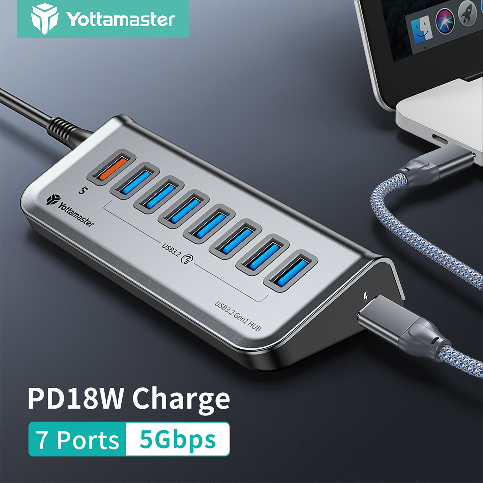 Yottamaster 5Gbps usb3.2 Gen1 loại C HUB sạc nhanh pd18w USB C HUB Bộ chuyển đổi tốc độ cao đa chức năng mở rộng trạm nối cho MacBook Air M1 M2 máy tính bảng máy tính