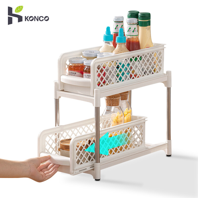 Konco 2 tầng dưới bồn rửa tủ giỏ sắp xếp ngăn kéo lưu trữ kéo ra tủ ngăn kéo sắp xếp cho nhà bếp phòng tắm văn phòng giá lưu trữ