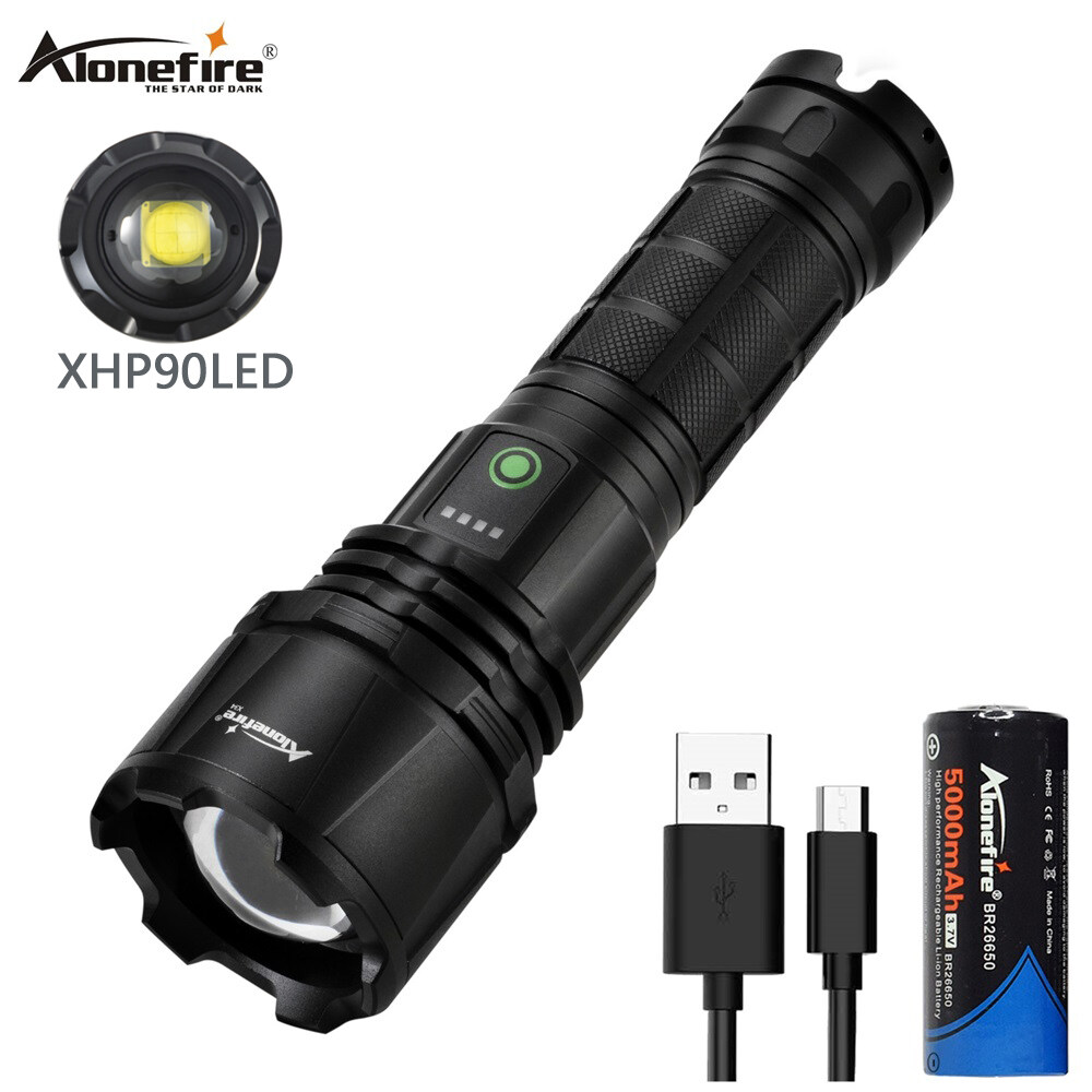 Alonefire X34 LED Flashlight XHP90 Camping Light USB Rechargeable Torch