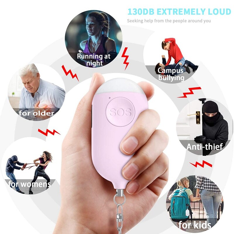 Self-Defense Siren Key Chain Hand Held Security Siren Helps Elders & Kids Emergency Call -Black Personal Alarm 130dB Siren Personal Safety Alarm for Women Strobe LED Light with Safe Sound Device 