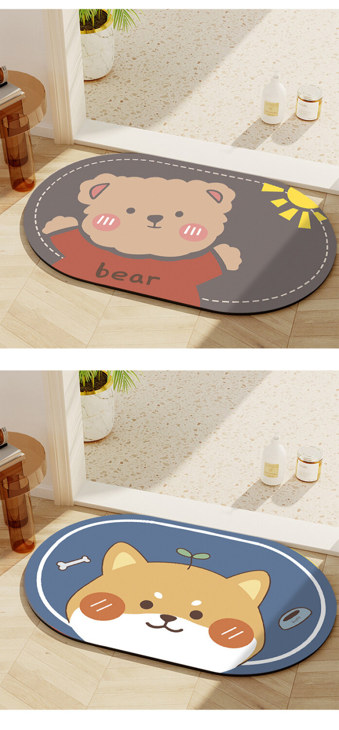 Cartoon hydrophilic pad toilet floor mat diatom ooze soft mat non-slip foot mat bathroom toilet carpet