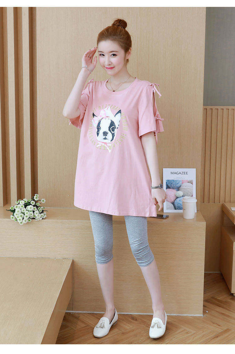 BoBoM Maternity Clothes Summer Suit Maternity T-shirt Short Sleeve Summer Base Top Loose Summer Mid-length Dress