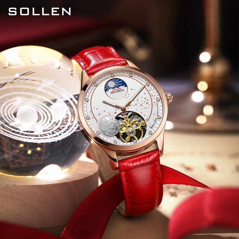 SOLLEN Watch Women's Fully Automatic Women's Mechanical Watch Hollow out Luminous Wristwatch for Male Girlfriend Qixi Valentine's Day Gift Presyo  2,935 Piso*Libreng Shipping
