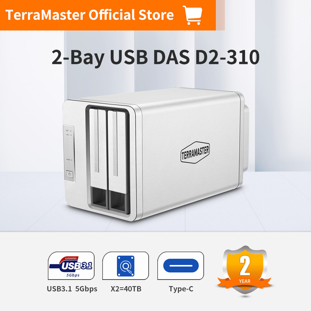 TerraMaster D2-310 USB Type C External Hard Drive RAID Enclosure USB3.1 (Gen1) 2-Bay RAID Storage Support RAID 0/1/Single (Diskless) - ยี่ห้อ TerraMaster ราคา 5,603 บาท*ส่งฟรี