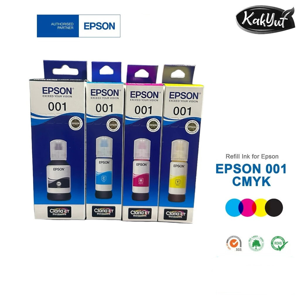 Epson 001 Ink Bottle Black Cyan Magenta Yellow L4150/L4160/L6160/L6170/L6190 (color box) - Jenama KakYut Harga 28 Ringgit*Penghantaran Percuma