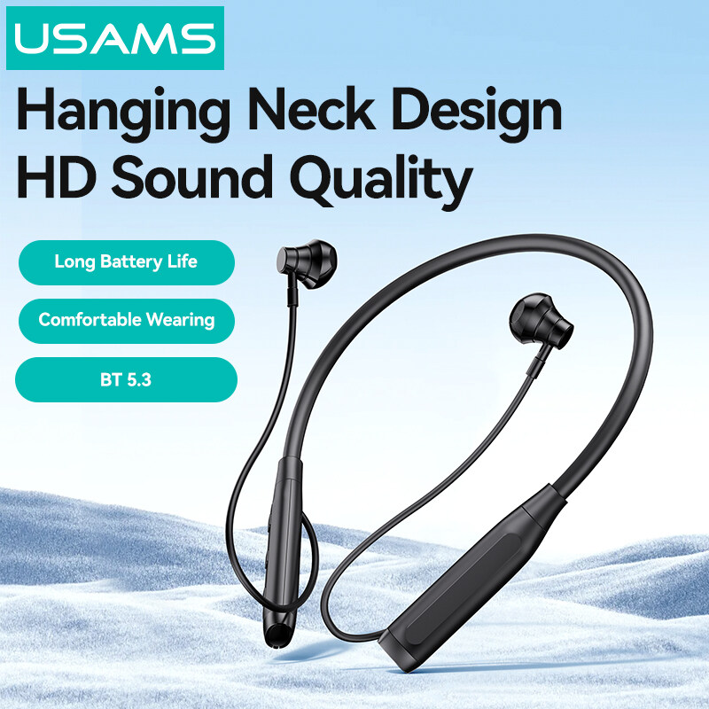 USAMS Bluetooth 5.3 Headset IPX5 Waterproof Sports Headphones Magnetic Neckband Wireless Headphones Subwoofer Hanging Neck Earphone