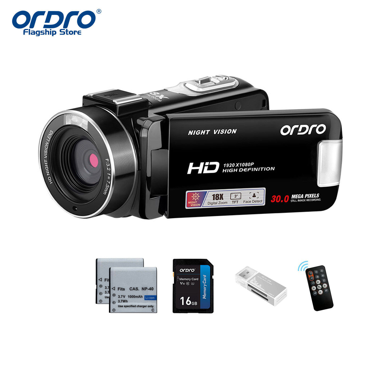 Ordro HDV-B320 Full HD 1080P 30MP Máy Quay Phim 18X thu phóng kỹ thuật số quan sát ban đêm IR video Youtube Máy Ảnh 3.0 "270 ° Xoay Màn Hình máy ảnh vlogging