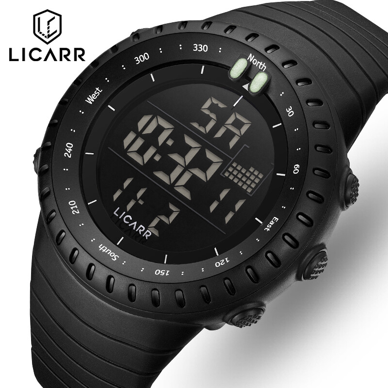 Licarr Thời Trang Nam Đồng Hồ Thể Thao nam đơn giản Đồng hồ kỹ thuật số LED Thương Hiệu Hàng Đầu Sang Trọng Không Thấm Nước Đồng Hồ Đồng hồ bấm giờ quân đội 9521