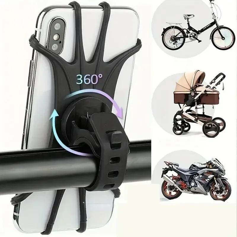Giá để điện thoại Xe đạp xe máy di động có thể xoay 360 ° dây đeo silicon đàn hồi chống trượt tay nắm mô tô Giá đỡ an toàn xe đạp chống sốc phụ kiện