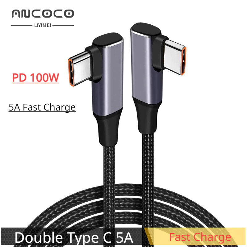  5A USB C cáp loại C góc phải 90 độ PD 100W sạc Nhanh ĐựC với đực Nylon Loại-C L hình dây truyền dữ liệu cho Thunderbolt 3 4 USB-C Màn hình 4K 60Hz video MacBook Pro Air Samsung HP Huawei MateBook xiaomi USB 3.1 Gen 2 USBC dây 