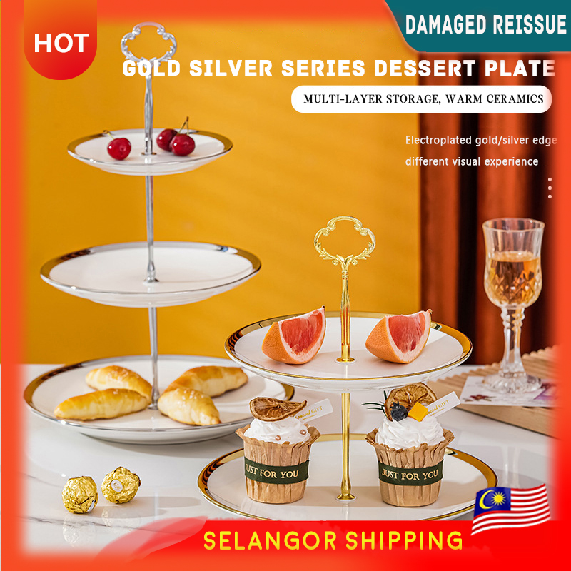 Gambar ??Local Delivery??Phnom Penh Ceramic Three Layer Fruit Plate Cake Rack Family Living Room Tea Table Afternoon Tea Candy Dessert Dessert Plate