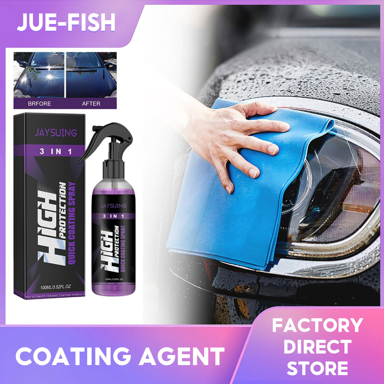 Jaysuing 3 In 1 Car Ceramic Coating Spray Auto Nano Ceramic Coating Car Exterior Scratch Restorer Ceramic Spray Coating Quick Auto Coating Spray Eliminate Dirt Stain 120ml Scratch Nano Repair Spray Hydrophobic Polish Paint Cleaner Paint Care ราคา 180 บาท*ส่งฟรี