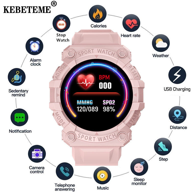 Kebeteme đồng hồ thông minh bluetooth fd68s đồng hồ thể thao chống nước thiết bị theo dõi sức khỏe huyết áp đồng hồ thông minh theo dõi nhịp tim cho điện thoại