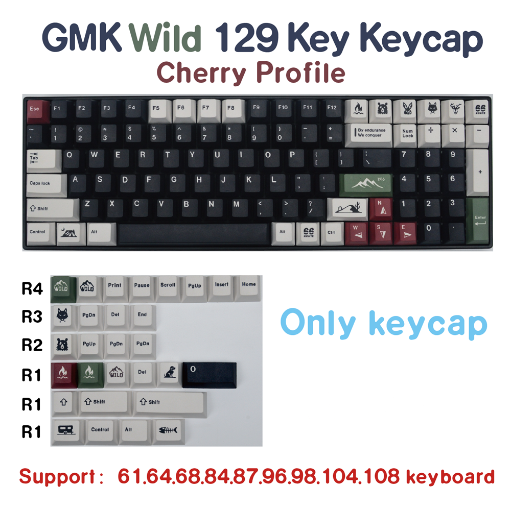 【Keycap only】gmk Wild Keycap 129 Phím Cherry Profile PBT năm mặt thăng hoa keycaps với 2U 1,75u Shift cho công tắc Cherry MX Bàn Phím Cơ keychron/RK61/gk61/Anne Pro 2