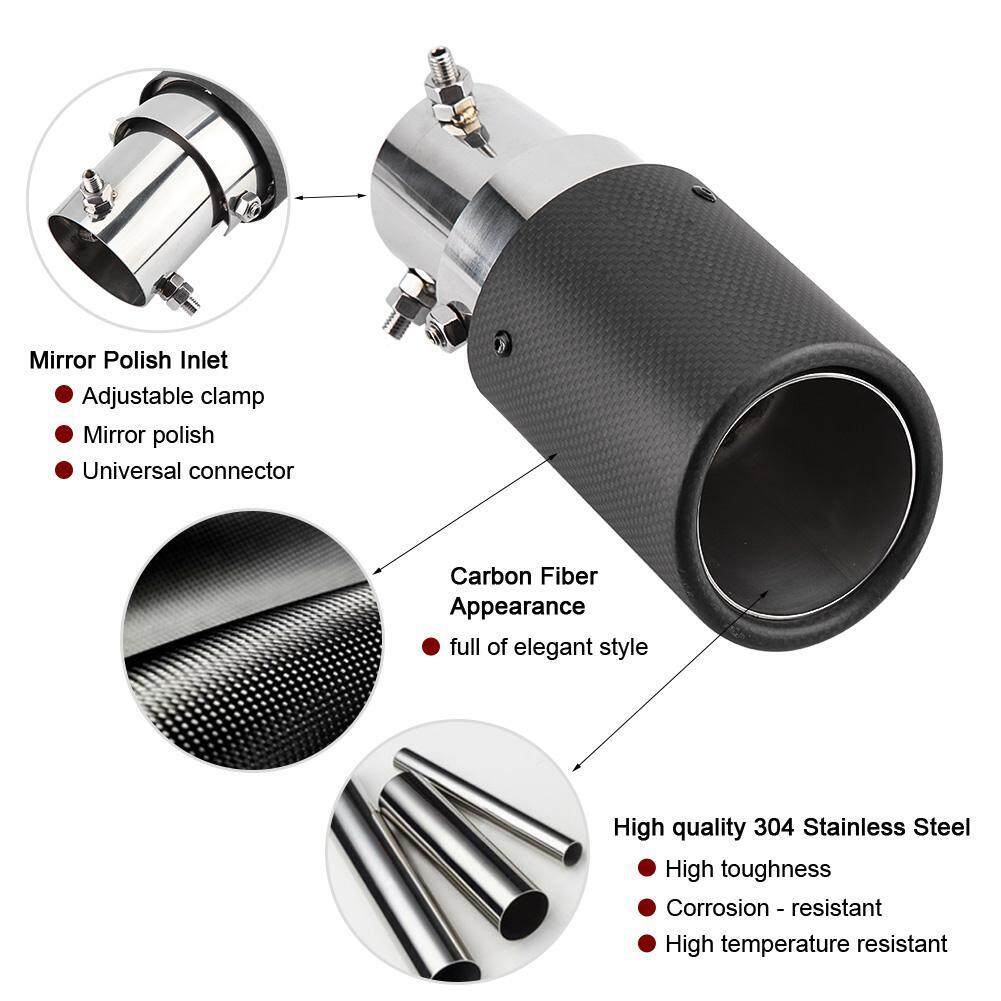 1x Universal 304 Stainless Steel Real Carbon Fiber Car Muffler Exhaust Tail Pipe