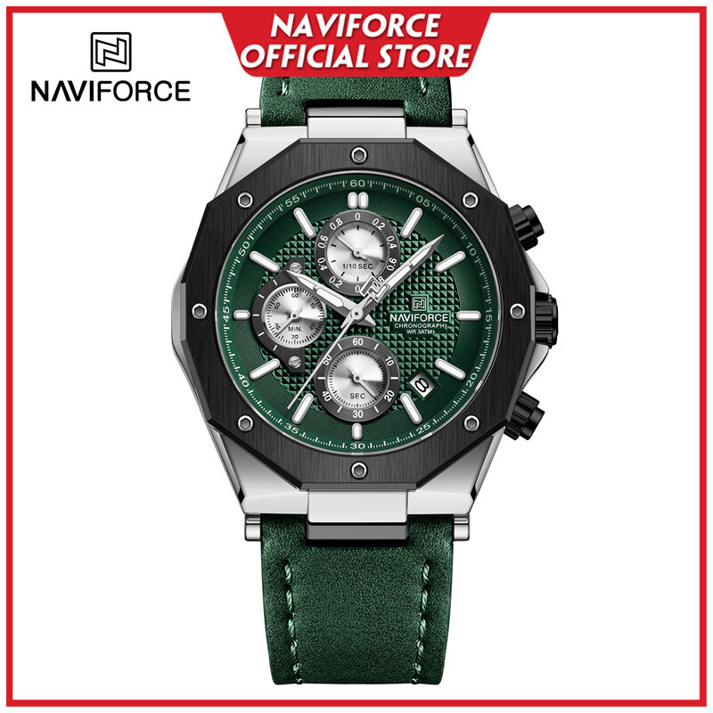 Naviforce đồng hồ nam đồng hồ dây da chống nước dạ quang có lịch bấm giờ đơn giản chính hãng thường ngày nf8028