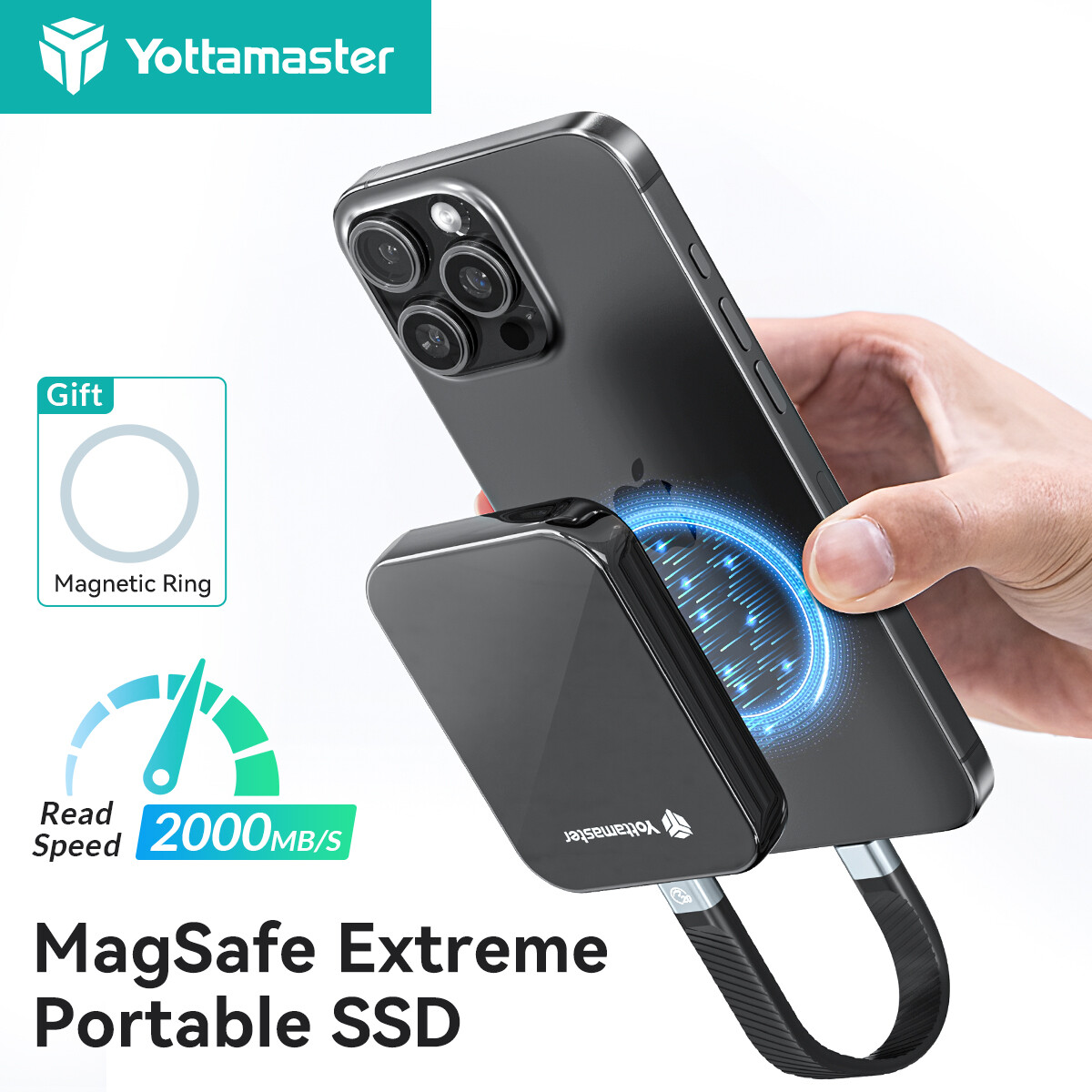 Yottamaster 2000MB/s External SSD HDD 4K ProRes HDR Record and Magnetic Store Portable Solid State Drive for iPhone 15/16 Pro/Max ราคา 150 บาท*ส่งฟรี