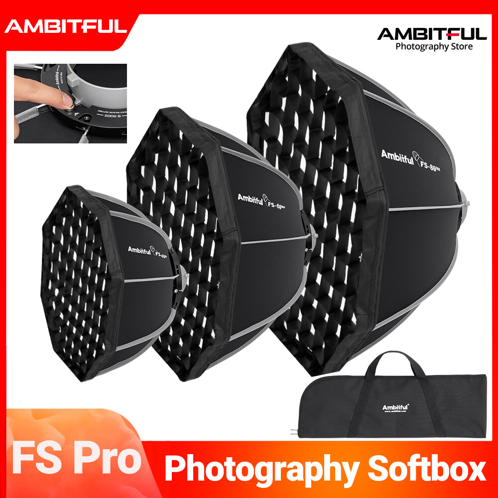 Ambitful FS Pro 40 60 80cm Quick Release Bowens Mount Softbox Quick Set-up Octagon Softbox For Studio Photography Lighting Presyo 2,190 Piso*Libreng Shipping