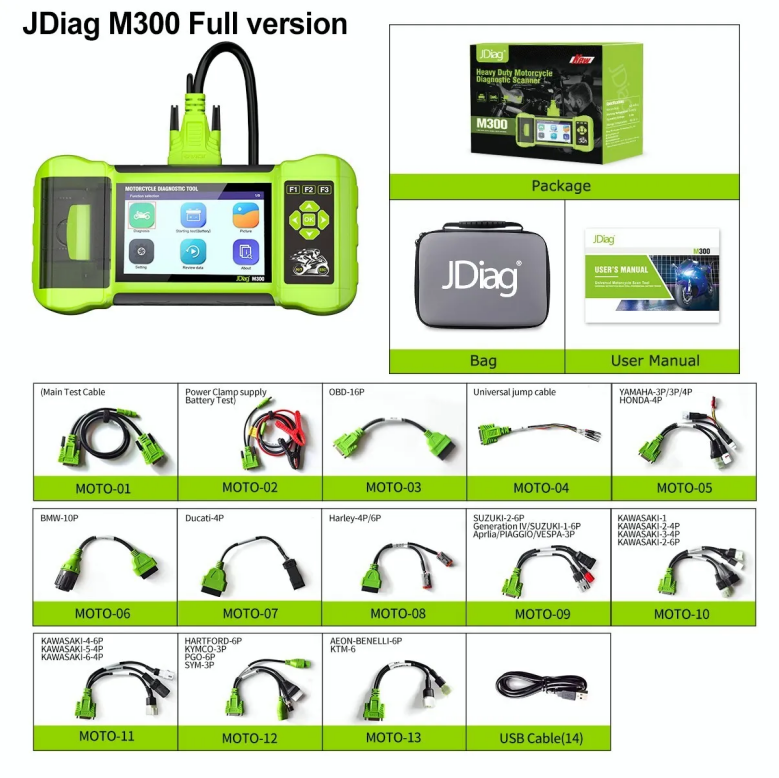 🔥 JDiag M300 Motorcycle Diagnostic OBD2 Scanner Moto Diagnose Tool Clear Fault Code ABS Engine For BMW Ducati Harley Honda Yamaha ราคา 15,079 บาท*ส่งฟรี