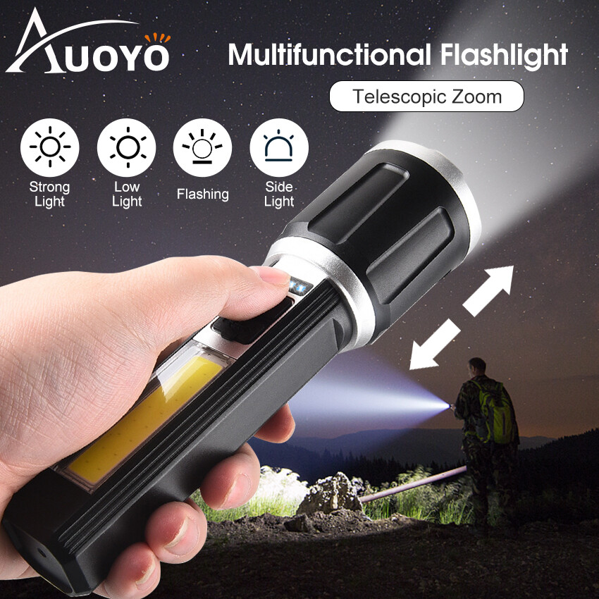 Auoyo đèn pin t6 đèn flash đa năng đèn pin phóng to mini led siêu sáng cầm tay đèn cob ánh sáng mạnh đèn pin ngoài trời chống nước bốn chế độ chiếu sáng dài ngoài trời câu cá cắm trại sửa chữa