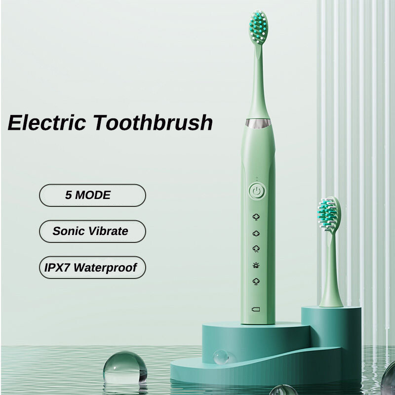 Bàn chải đánh răng chạy điện bàn chải đánh răng có thể sạc lại với 6 bàn chải headsoft bàn chải 5 chế độ cho răng sạch