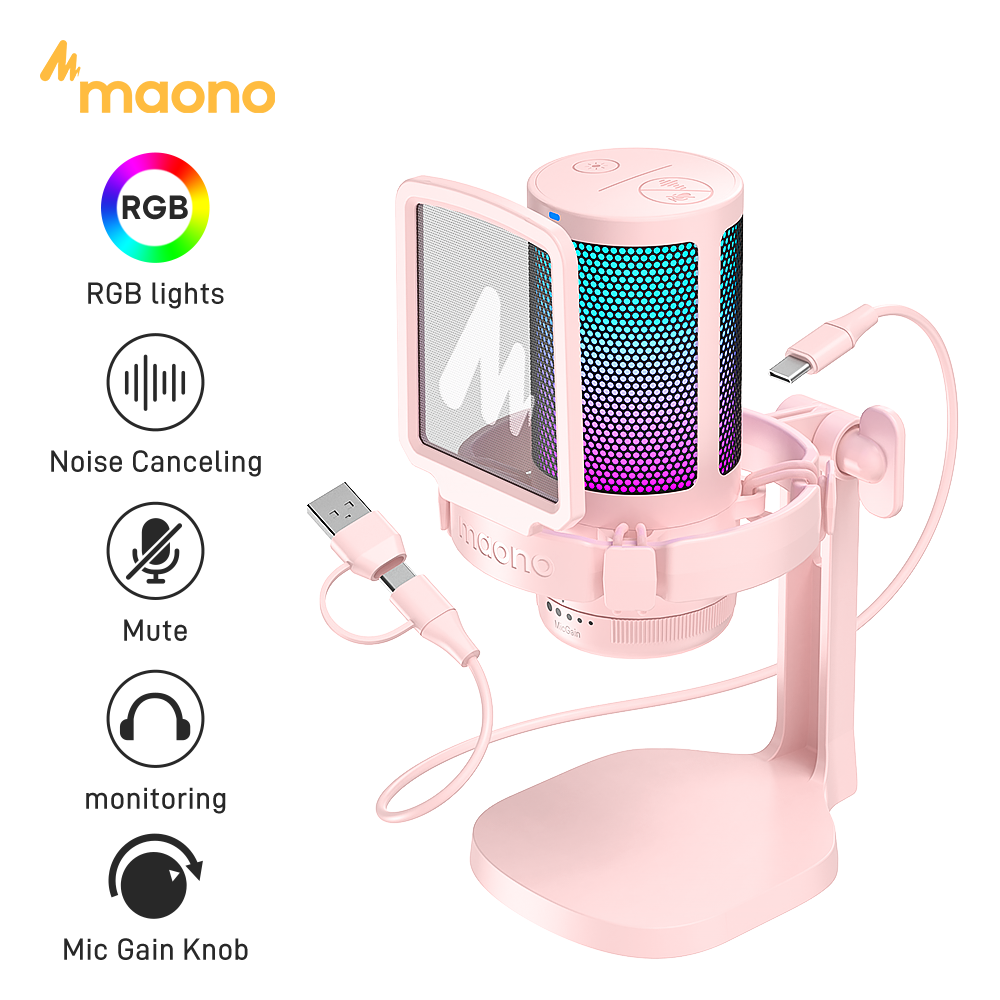 Mic thu âm MAONO DGM20 Micrô tụ điện USB RGB micrô khử tiếng ồn có phần mềm nút tắt tiếng for record