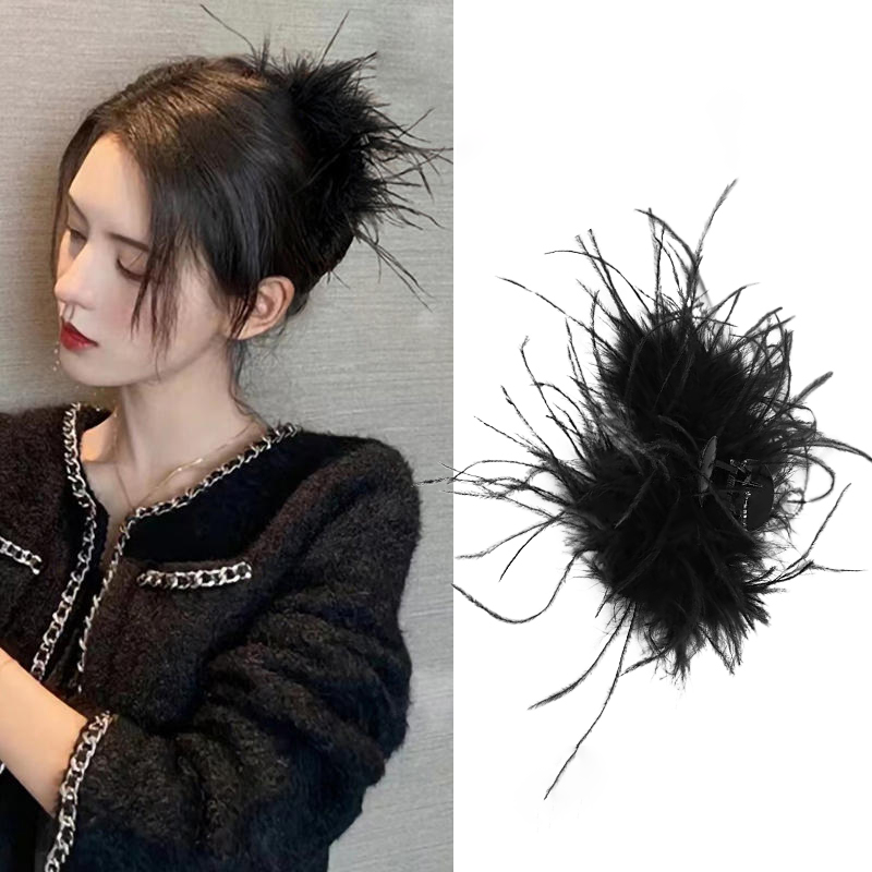 Hình lông lông vũ kẹp Clip phụ nữ thanh lịch kẹp tóc Clip 2023 mới kẹp tóc Phụ kiện tóc mũ nón