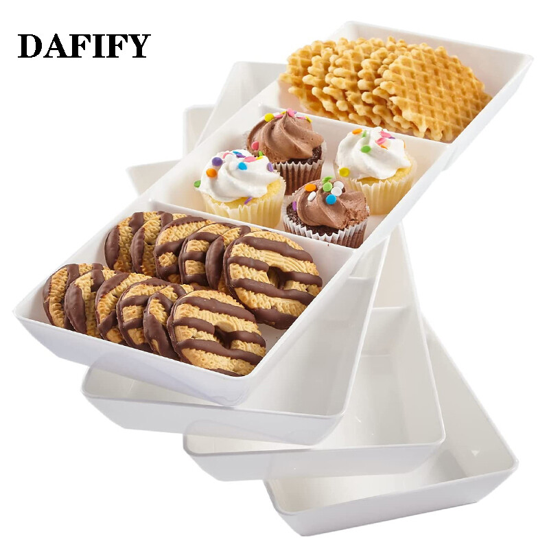 DAFIFY 3 Compartment Ceramic Appetizer Sauce Dishes Serving Tray Porcelain Tableware Microwave Safe