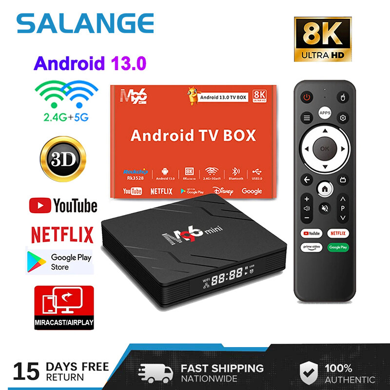 Salange M96 Đầu giải mã TV Android 8K Android 13.0 rk3528 thông minh ATV TV Box 2GB + 16GB 2.4G/5G Wifi Bluetooth HDR 10 phương tiện truyền thông Máy nghe nhạc Set Bộ chuyển đổi tín hiệu