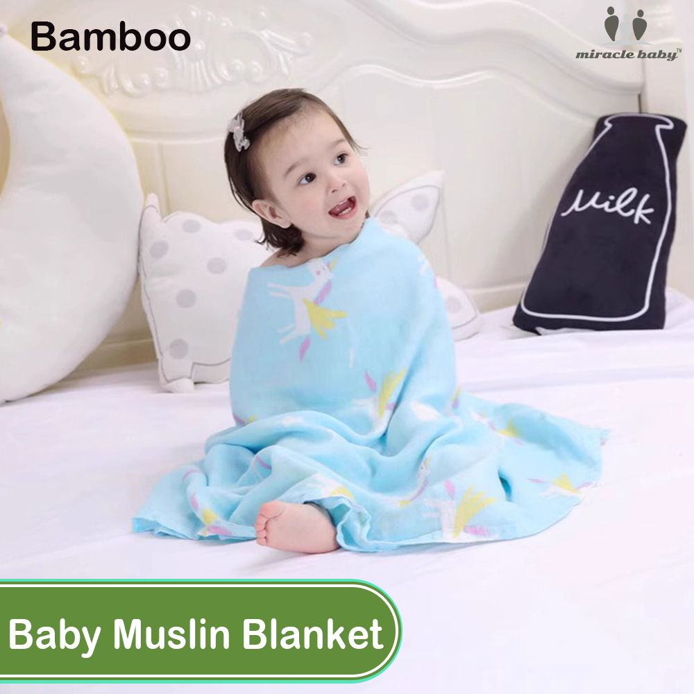 Miracle Baby Bamboo Muslin Blanket Infant Receiving Blanket Newborn Sleeping Swaddle Wrap Blanket Baby Bath Towel 120*120cm ราคา 421 บาท*ส่งฟรี
