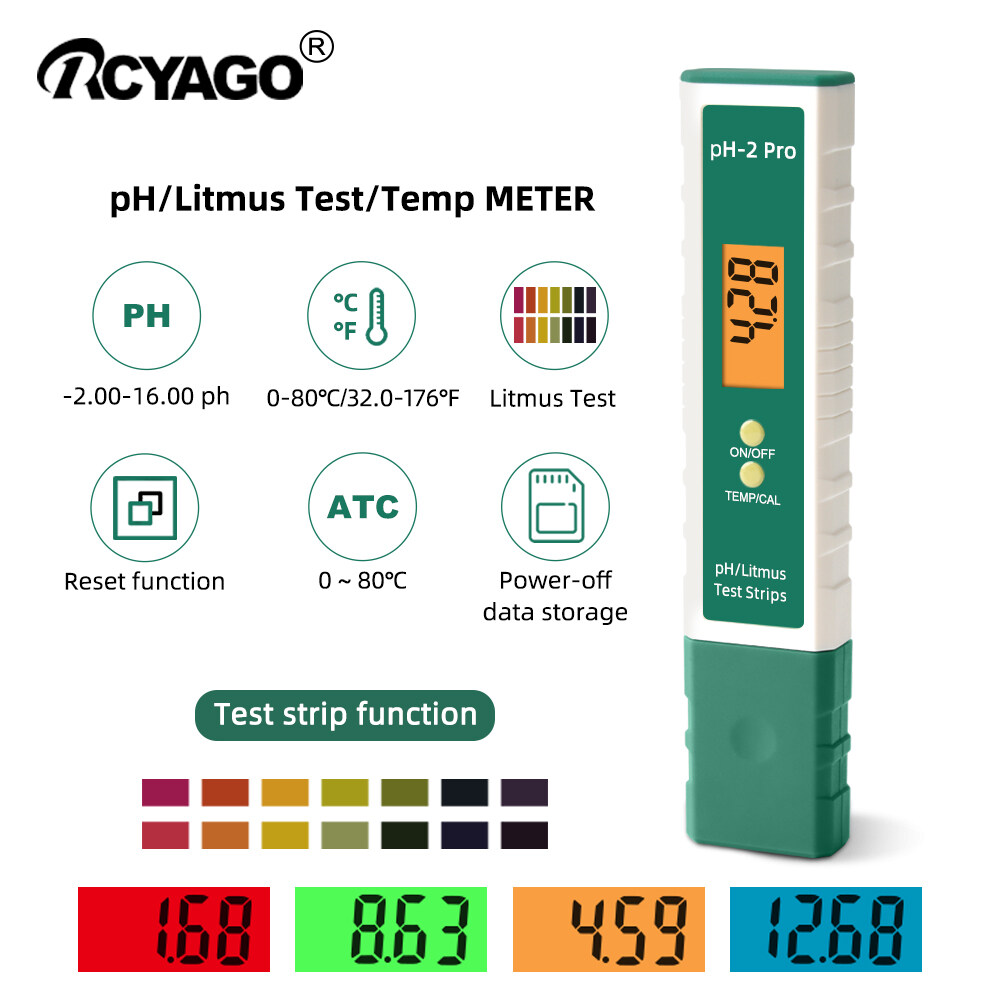 Máy Đo Chất Lượng Nước RCYAGO, Thiết Bị Kiểm Tra Độ PH/Nhiệt Độ, GiấY Quỳ, Có Màn Hình LCD Di Động Dùng Cho Bể Nước Uống, Bể Cá