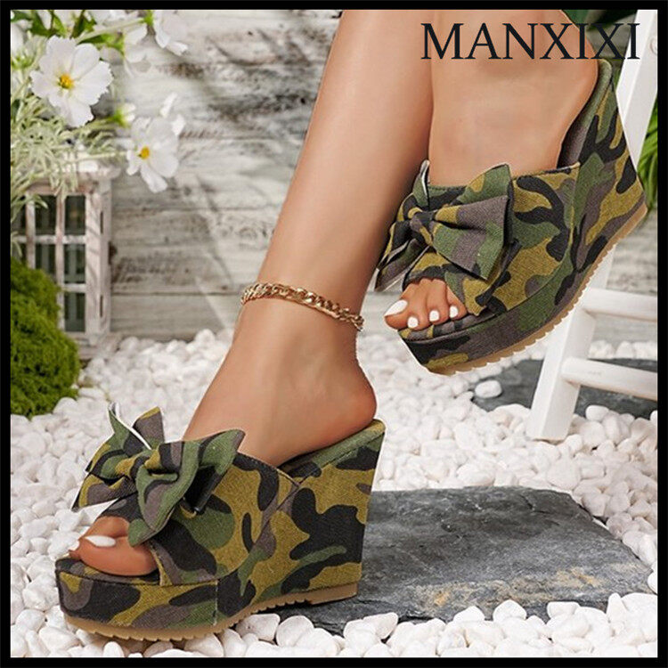 MANXIXI Fashion Women Wedge Heels 10.3 cm Beautiful Bow Sandals (Size 36-43) ราคา 588 บาท*ส่งฟรี