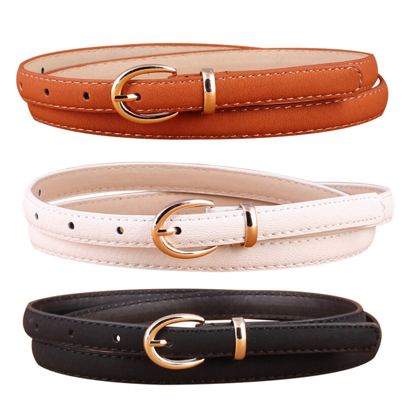 Rắn Màu mỏng Phụ Nữ Eo Belt Strap PU Leather Slim Ladies Dress Belt Vàng Pin khóa Trắng Đen Nâu Nữ Jeans Belt