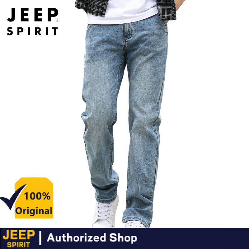 JEEP SPIRIT Men's Casual Jeans Straight Leg Jeans Loose Cotton Versatile Denim Casual Pants ราคา 646 บาท*ส่งฟรี