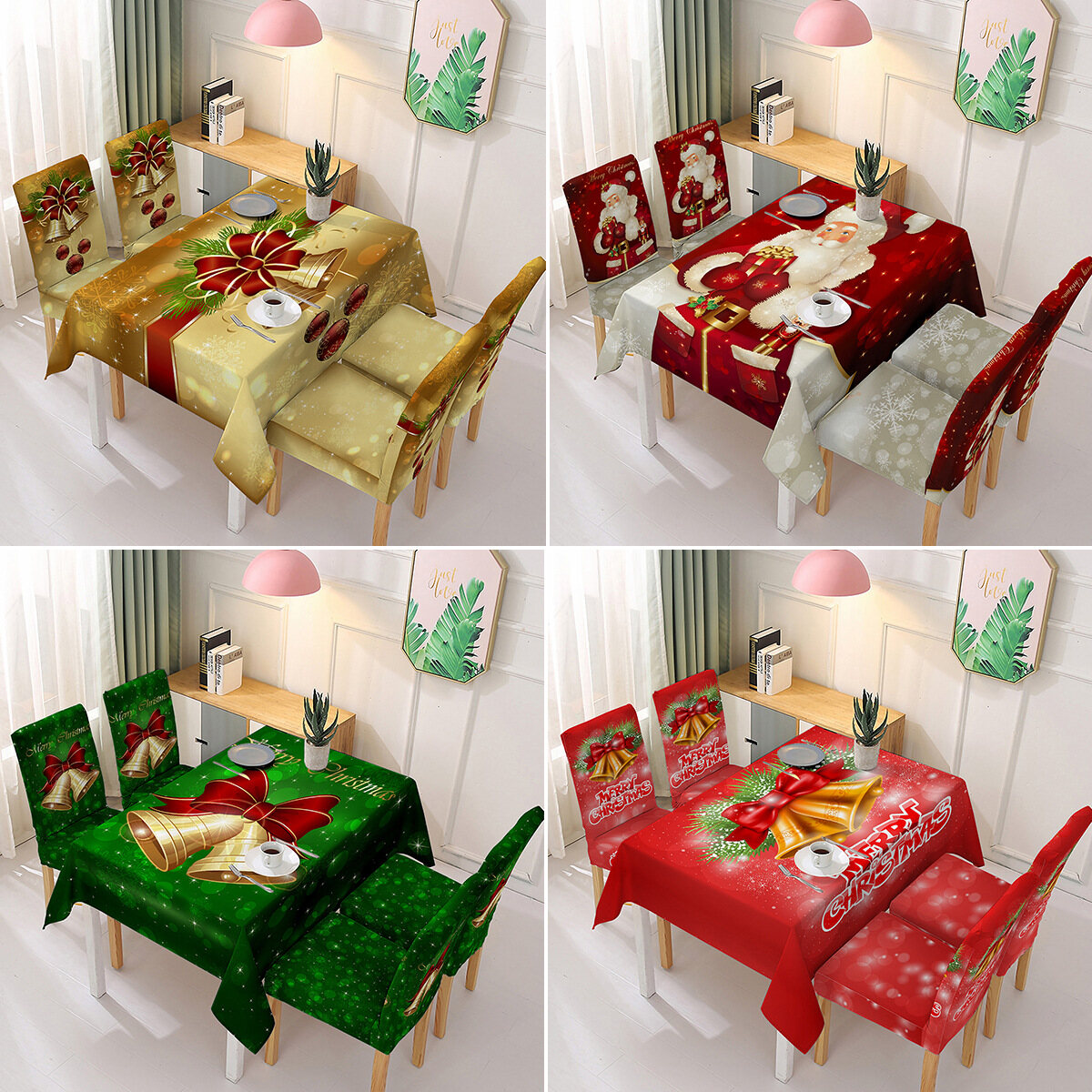 Gambar Christmas Printed Tablecloth Chair Cover Festive Decoration Elastic One piece Chair Cover Absorbent Tablecloth
