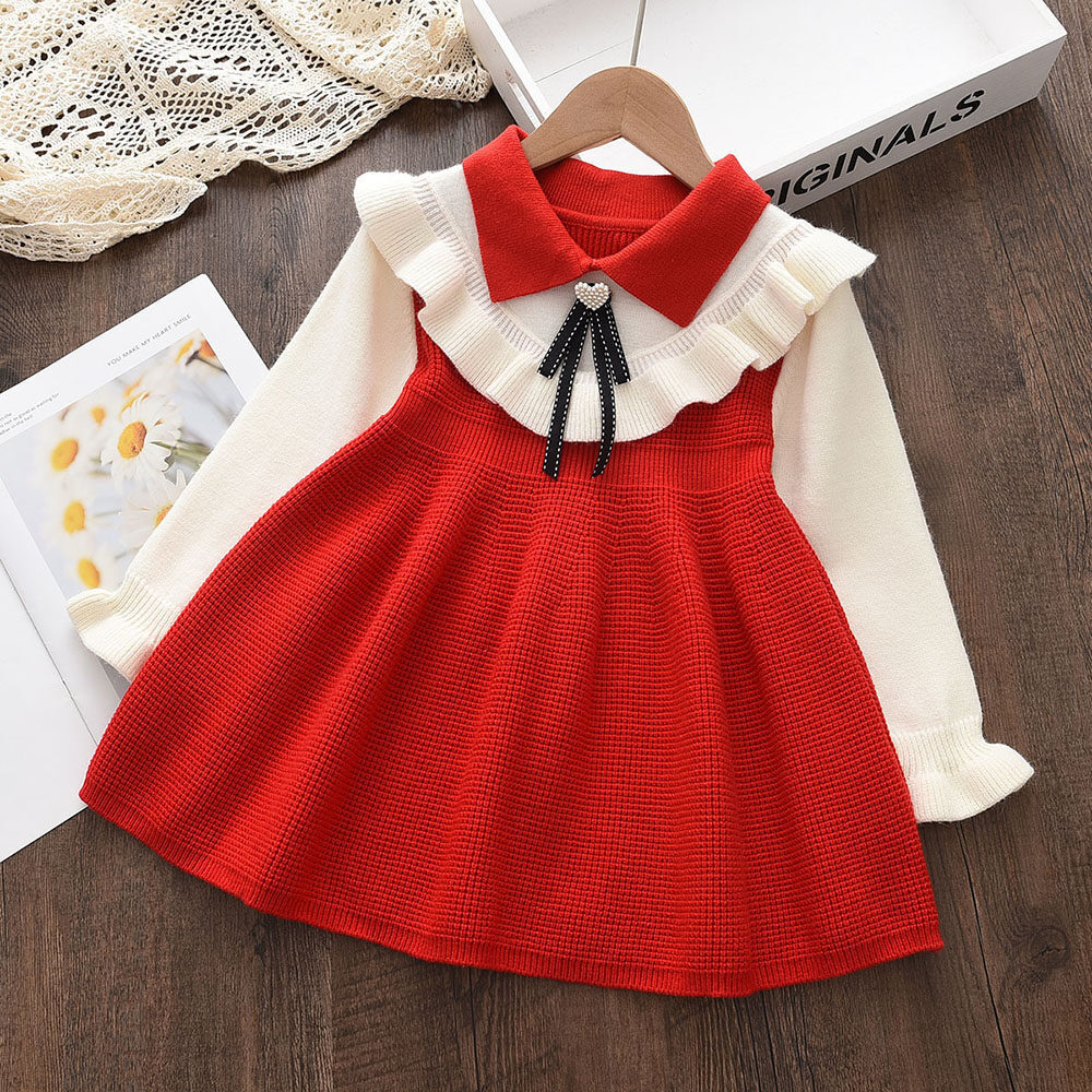 Váy cho bé gái váy thu đông dài tay màu đỏ siêu xinh cho bé từ 8-32kg