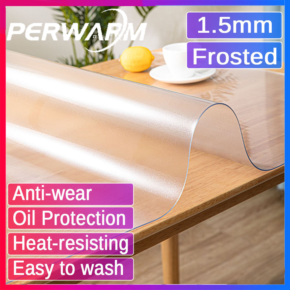 Gambar ?1.5mm Frosted Round?PVC Frosted Waterproof and Oil Proof Round Tablecloth Floor Soft Glass Plastic Dinner Table Cover With Multi Size