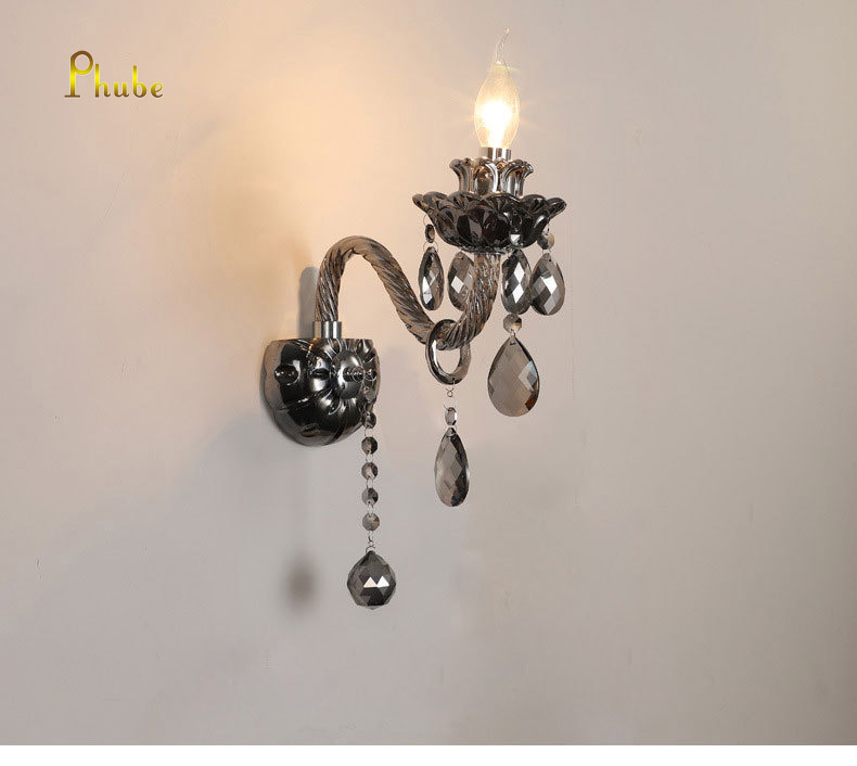 Phube Lighting Modern 2 Arms Crystal Wall Sconces Luxurious K9 Crystal Glass Pendant Wall Lamp for Dining Room Bathroom Bedroom Hallway Entry Cognac Color